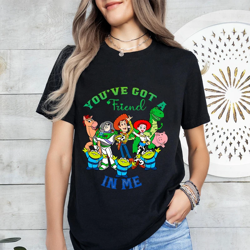 

Футболка с принтом Disney You Have Got Friend in Me Toy Story для взрослых, женская летняя хлопковая свободная верхняя одежда с короткими рукавами, повседневная одежда