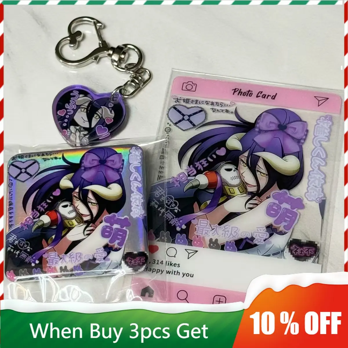 3 pz Overlord Anime Periferiche Albedo Figura Carta Acrilica Da Collezione Re-cerazione Ragazza Sexy Albedo A Forma di Cuore Acrilico Giocattoli Ragazzo