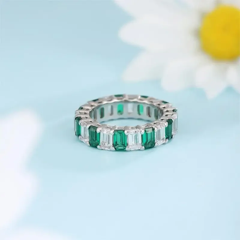 RUIF Hot Sale Classic Style Emerald Shape S925 Silver  Simulated Diamond Ring Lab Grown Emerald