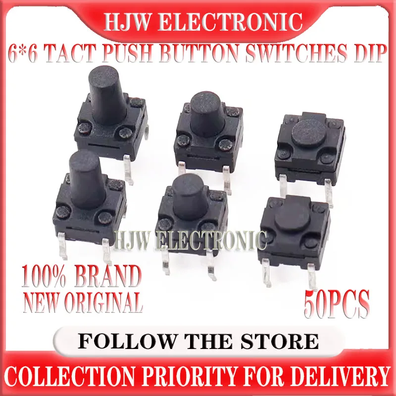 50pcs 4pin 6*6 Tact Push Button Switches Dip 6x6x4.3/5/6/6.5/7/7.5/8/8.5/9/10/11/12 Mm 4.3mm 5mm 6mm 7mm 8mm 9mm 10mm 11mm