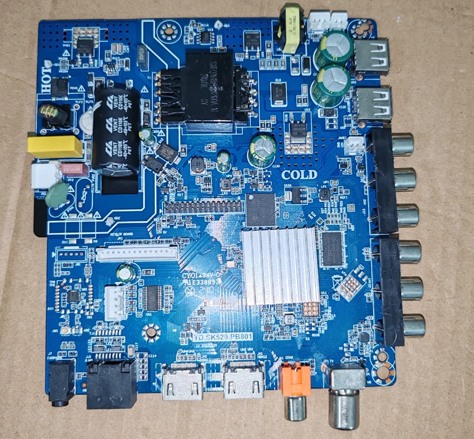TD.SK529.PB801 Three in One WIFI Network Android TV Motherboard Physical Photo, Tested for 30-110V 1g+8g Android 14 45W 590mA