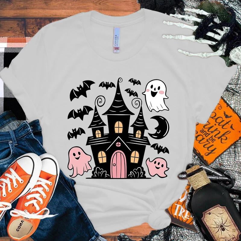 Halloween Bat Boo T Shirt Women Casual Personality Round Neck Short Sleeve Fashion T Shirt 10 Colors Plus Size Xxs-4Xl