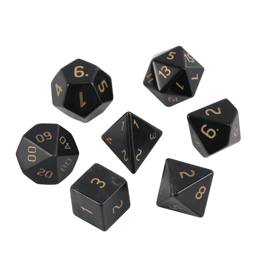 Natural Obsidian Polyhedral DND Stone Dice Ornaments Jewelry Multiple Fonts To Choose From Accept Custom