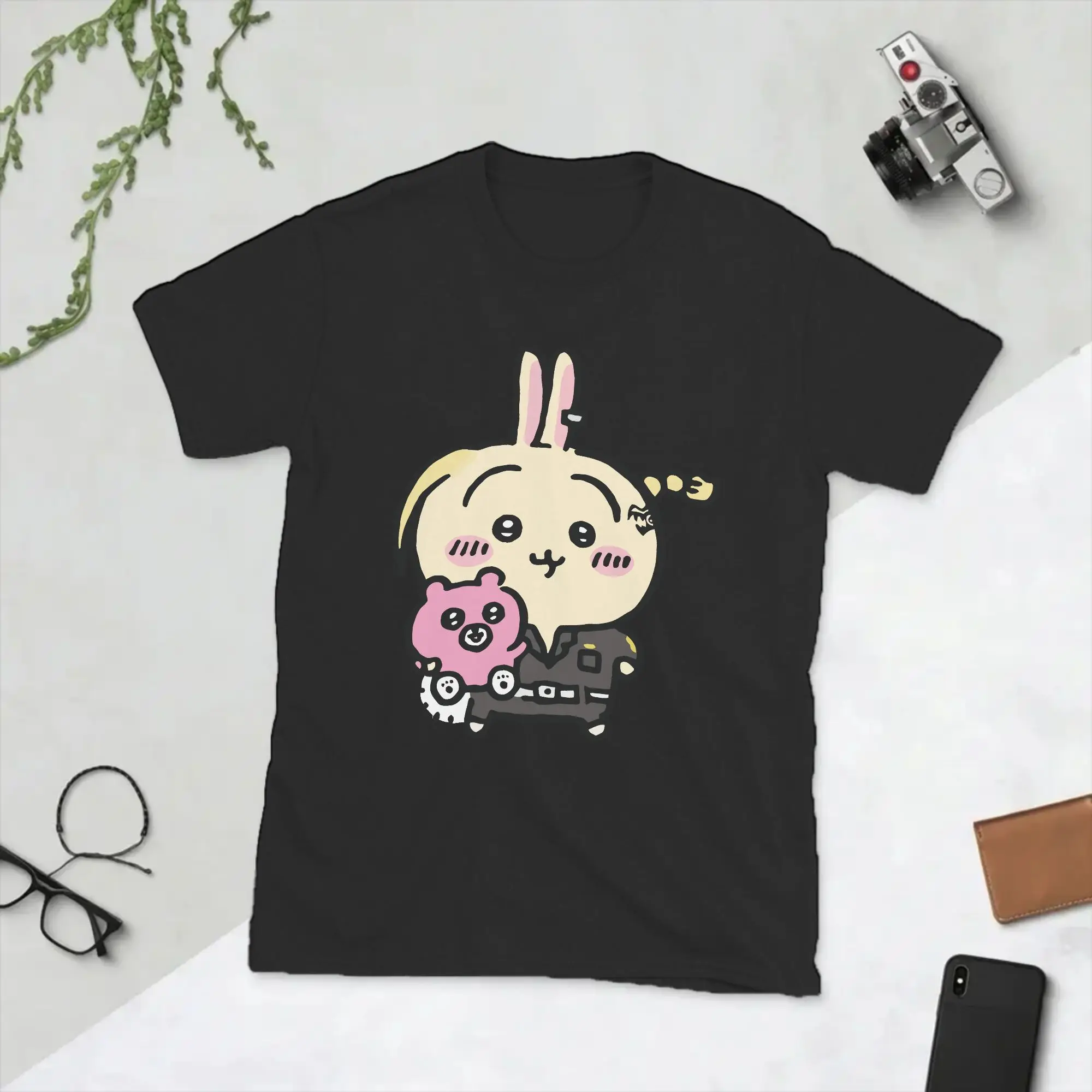 Men T-Shirt Cartoon Chiikawas Usagi Vintage Pure Cotton Tees Short Sleeve  T Shirts Round Collar Clothing Summer