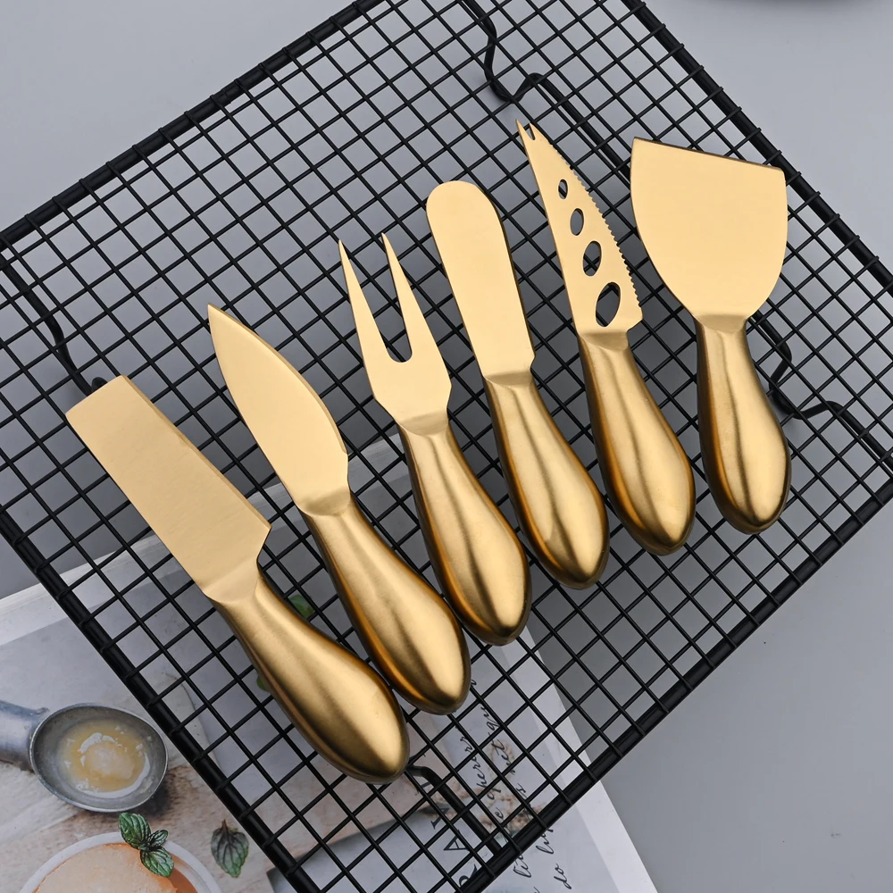 AJOYOUS 1Pcs Gold Matte Flatware Stainless Steel Cheese Knife Baking Tools Fork Knife Cutlery Vintage Style Kitchen Gadgets