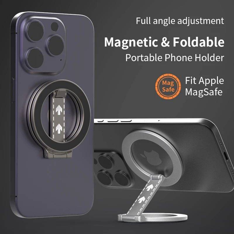 Suporte MagSafe magnético para iPhone 16/15/14 dupla face dobrável 360 °   Suporte de anel magnético giratório para telefone para Huawei/Xiaomi
