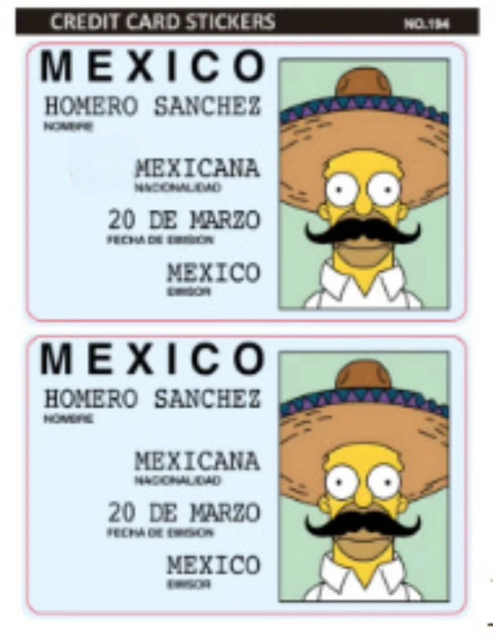 Fashion Matte Sticker HOMERO SANCHE Mexican Express with Anime Characters Debit Card Sticker for Bank Credit Debit Card Gifts