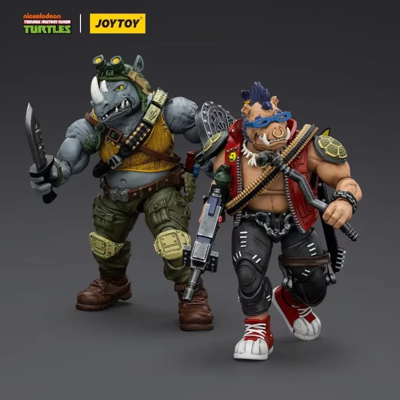 JOYTOY เต่านินจาตัวเลขการกระทําอะนิเมะ 1/18 ขนาด 11.5 ซม.TMNT Beebop Rocksteady ก้องทหารรุ่นตุ๊กตาของเล่นเด็กของขวัญ