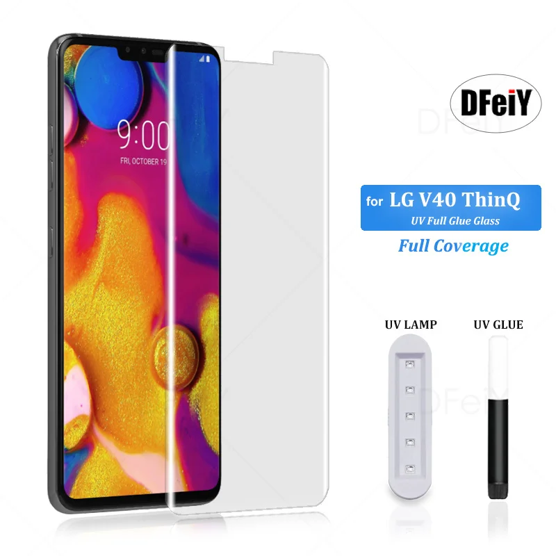 

DFeiY UV Glass for LG V40 Full Coverage UV Screen Protector for for LG V40 ThinQ Tempered Glass Film