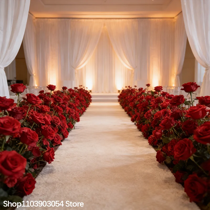 Maßgefertigter Künstlicher Blumenball Rote Rose Hochzeitstisch-Mittelstück Event-Party Bühnen-Dekoration Blumen-Schaufenster-Dekoration 70/30cm – Detail 2
