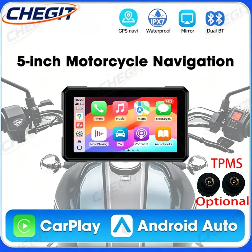 

5inch Carplay Motorcycle DVR Navigation GPS Wireless CarPlay Android Auto TPMS Optional IP67 Waterproof Motorcycle Touch