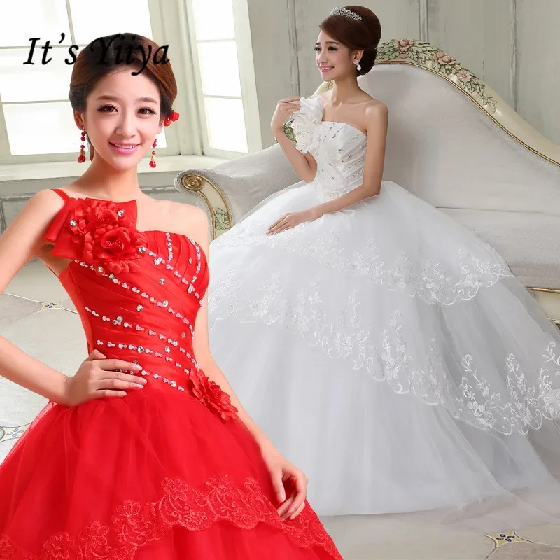 Clearance White designer wedding dress Trapless Lace up princess sweet bridal Ball Gwon Vestidos De Novia HS027