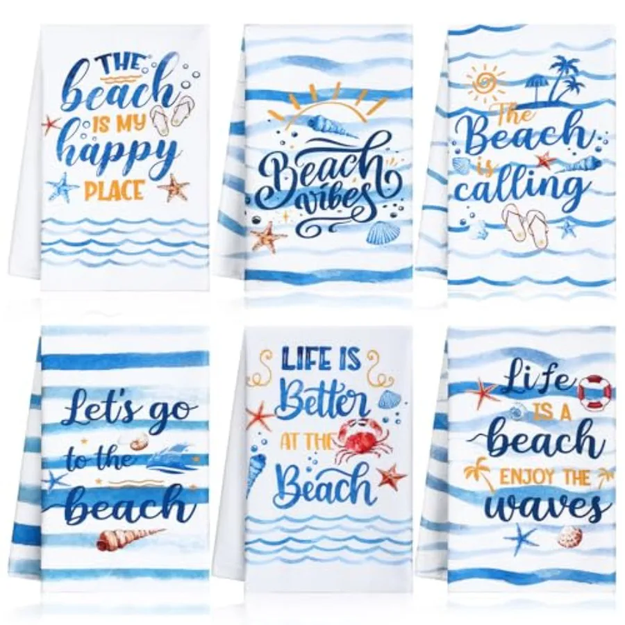 

6-компонентные пляжные кухонные полотенца для посуды, летние синие прибрежные полотенца для ванной комнаты, вертикальные салфетки для посуды, мягкие мочалки для дома, па