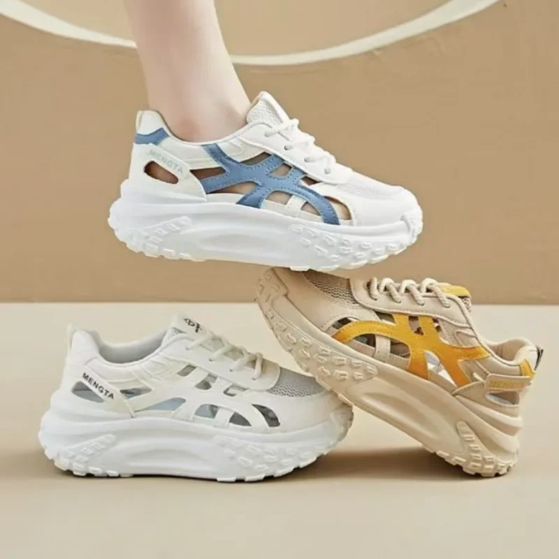 

2025 Hollow Out Dad Shoes, Mesh Breathable Summer Women's Sports Shoes, Height Increasing Thick Soled Comfortable Walking Shoes