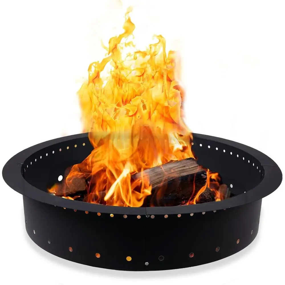 

ire Pit Ring 24 inch Outer/18 inch Inner - Heavy Duty Metal SmokelRound ire Pit Insert Liner or Outdoor - (24x18x10 Inch) - Util