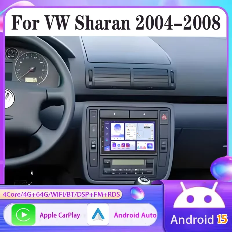 7'' Android 15 Car Radio For VW Sharan 2004-2008 Car Radio Multimedia Player GPS Navigation CarPlay Auto Wifi
