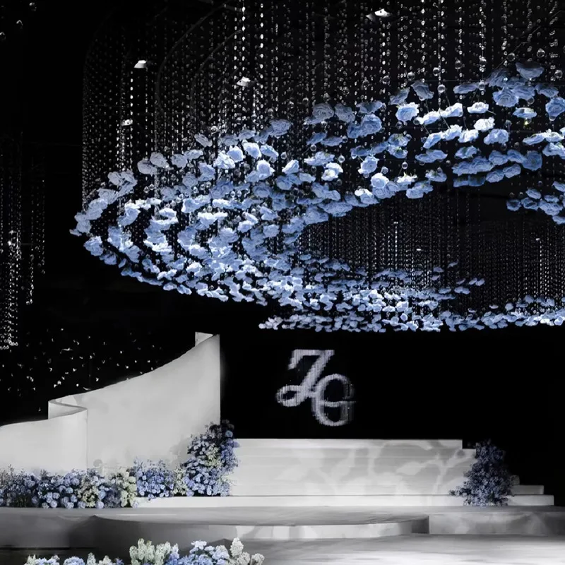 

Luxury Wedding Ceiling Hanging Decoration Crystal Bead Flower Rings Pendant Wedding Party Hall Backdrop Party Stage Arrangement