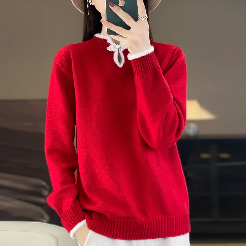 2024 autumn and winter thick cashmere sweater pullover sweater, wool knitted pullover sweater, Chinese style sweater