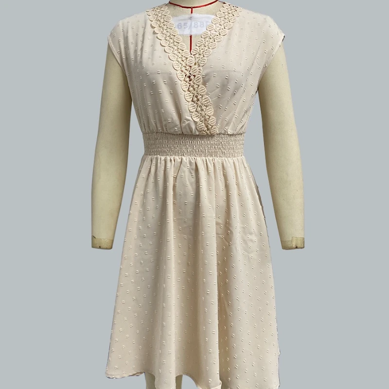 Letnia sukienka mini z wycięciami z koronki, dekolt w serek, bez rękawów, linia A, na plażę, codzienna, bawełniana, jednolita, do noszenia na co dzień, 2025