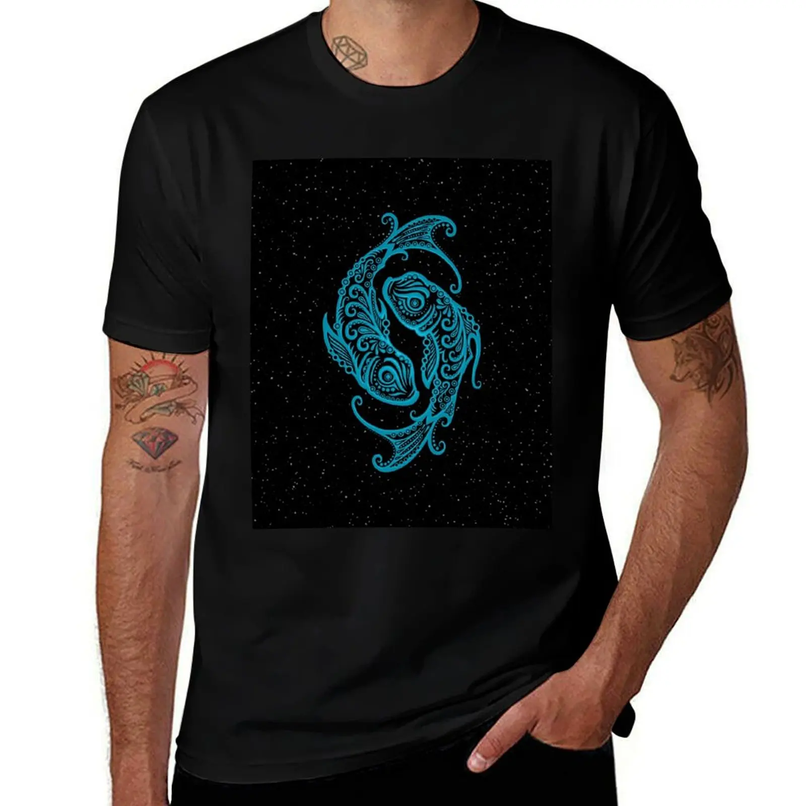 

Blue Pisces Zodiac Sign in the Stars T-Shirt t shirts for man pack cotton man graphic t shirt man t shirt summer T-shirt