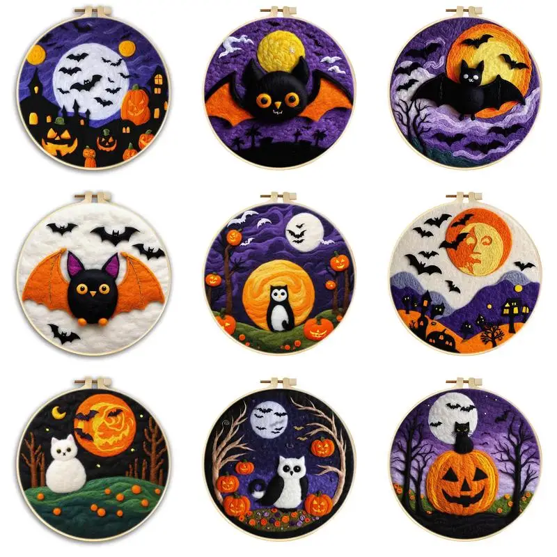 

CHENISTORY 20x20cm Frame With Wool Felting Painting Kit Halloween Gift Funny Diy Felt Crafts Package Felt Needle Home Decor