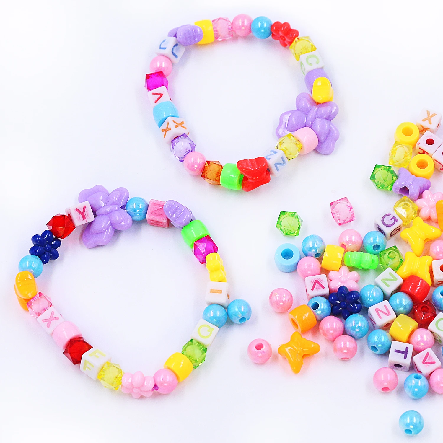 Children's puzzle bead DIY handmade girl toy acrylic interactive bracelet homemade jewelry color random