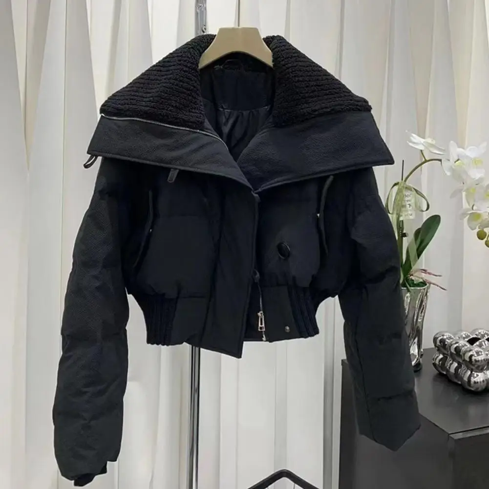 Coreano chique gola de malha outono inverno casaco feminino engrossado puffer jaqueta solta parka quente algodão-acolchoado jaqueta casacos curtos