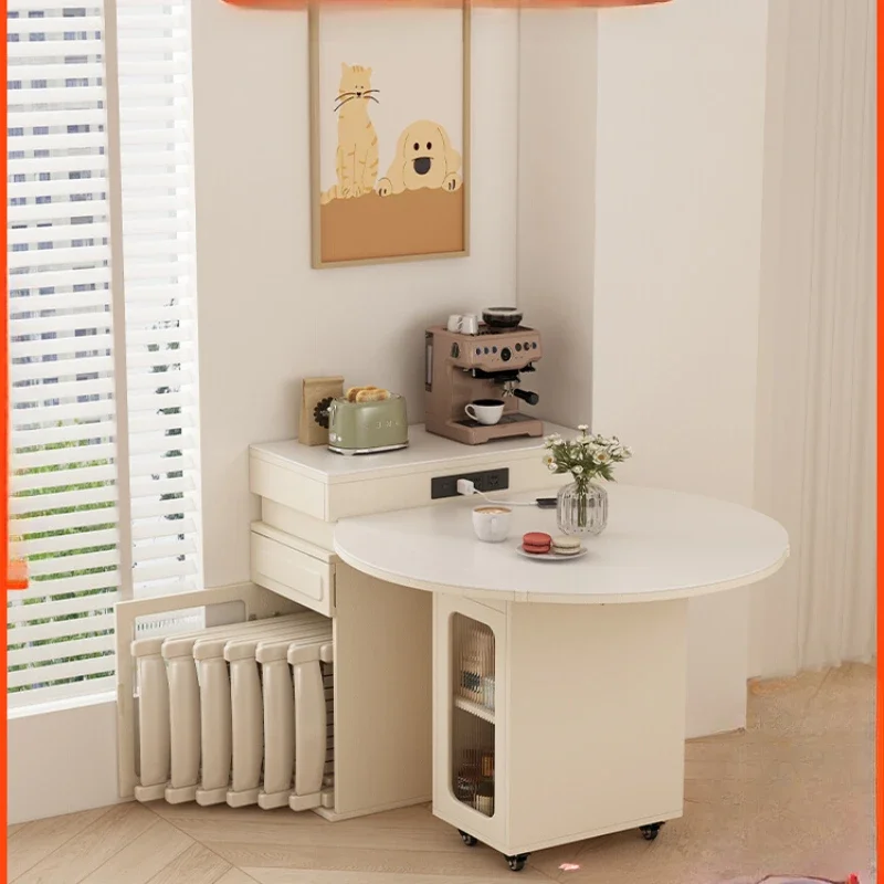 

Rock slab island dining table, one-piece household retractable folding table, small apartment square table variable round table