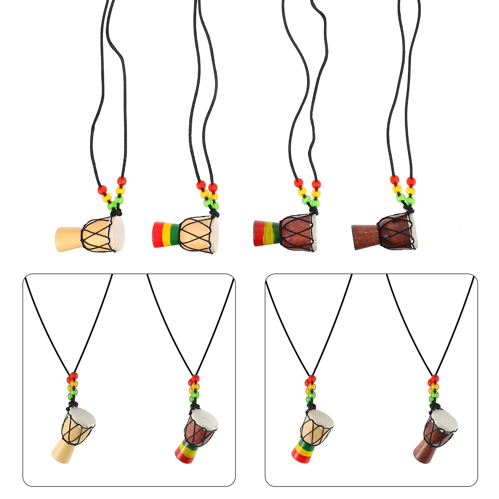 

3 pcs African Drum Necklace Handmade Wood Pendant Instrument Jewelry for Women african necklaces miniature drum