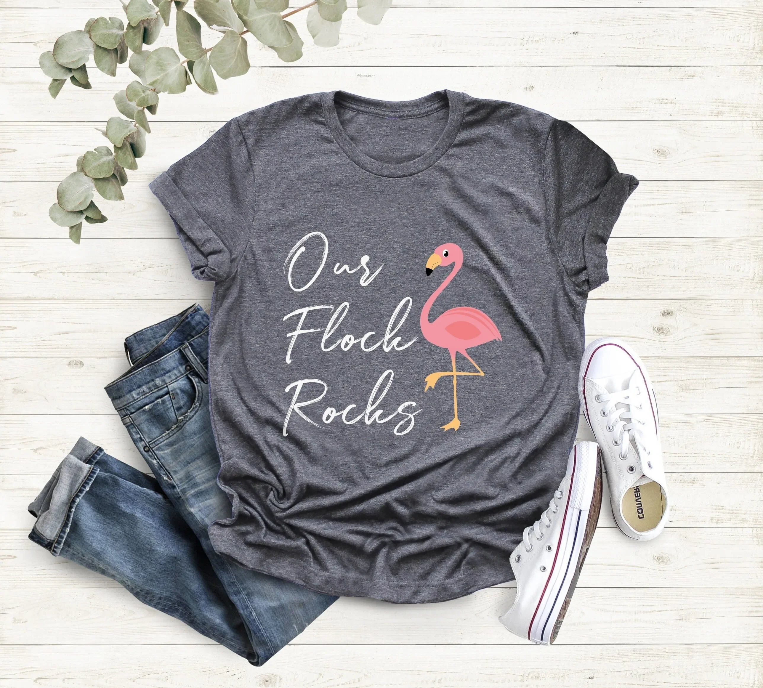 Our Flock Rocks Flamingo T Shirt Summer for Women Mother Lovers