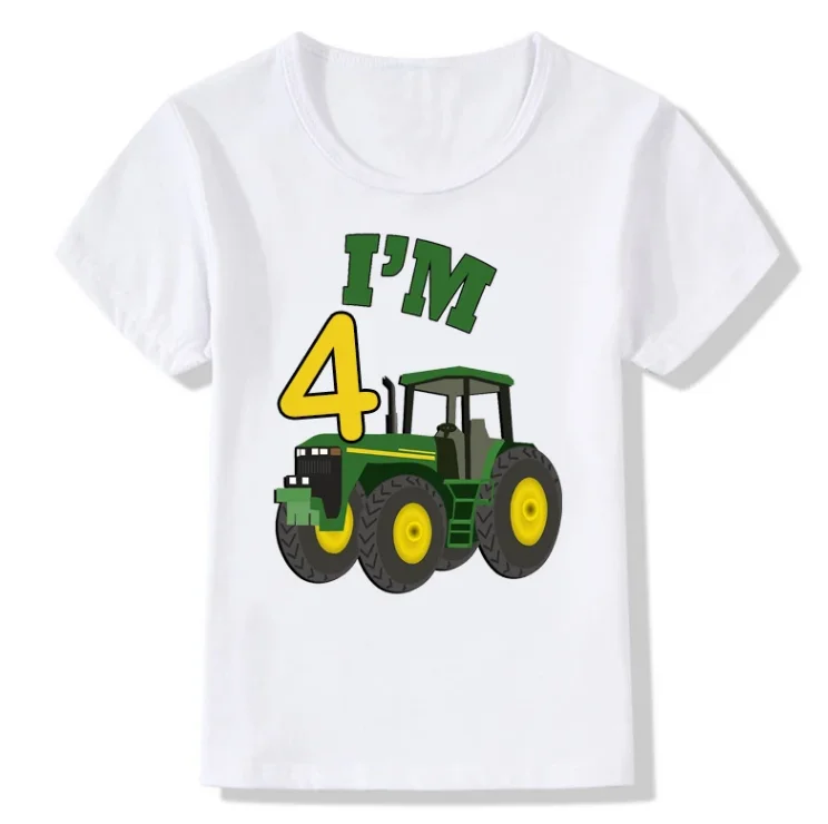 Funny Farm Theme Tractor 1-10 Birthday Number Print T Shirt Kids Birthday Boy&Girl Funny Gift Tshirt Present Children Clothes