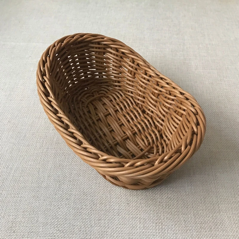 Bread Tray Rattan Wicker Woven Serving Baskets for Bread Fruit Vegetable Handmade Oval Storage Basket Display Rattan Basket