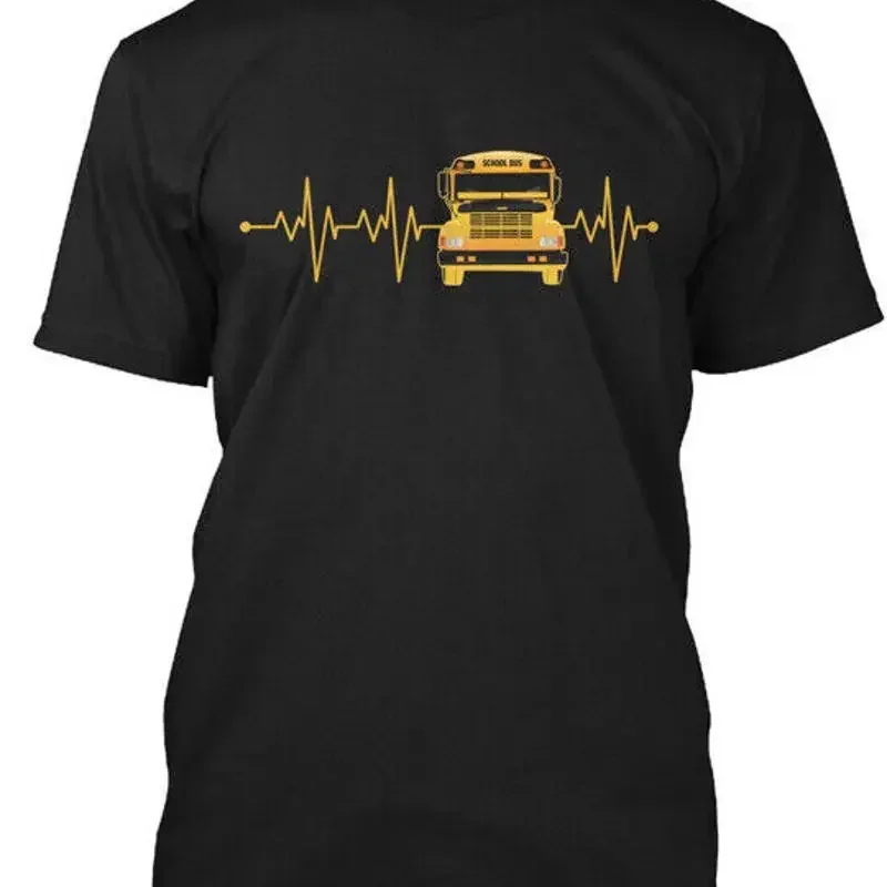 School Bus Driver Heartbeat T Shirt Made in USA Size S to 5XL