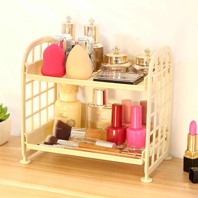 for Creative 2 Tier Hollow Out Plastic Foldable Shelf Countertop Cosmetic Storage Rack Vanity Tray Bathroom Kitchen