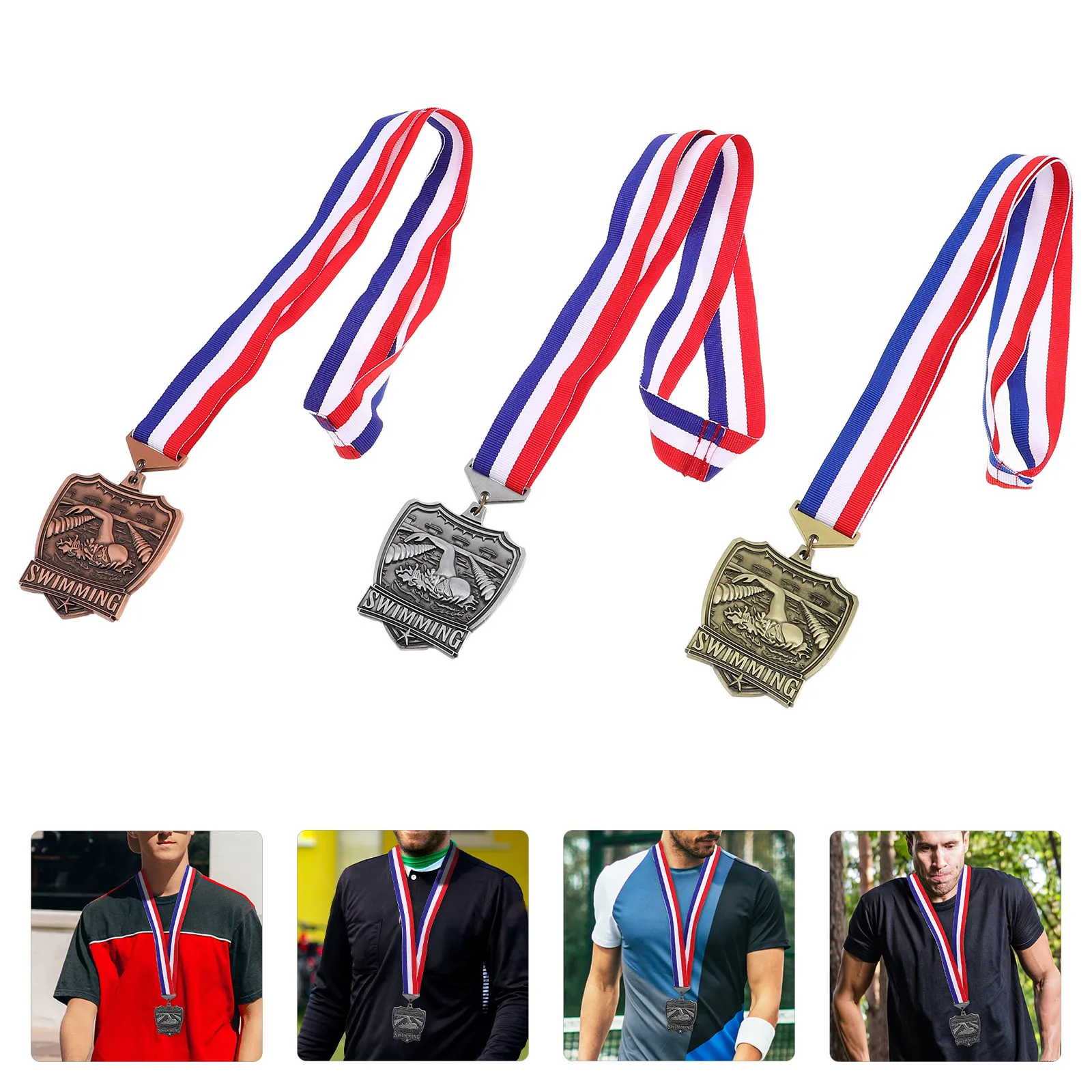 

3pcs Swimming Competition Medals Gold Metal Awards Sports Achievement Trophies Tournament Match Team Adult Zinc Alloy