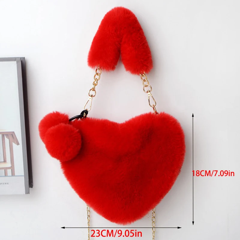Trendy Damen Plüsch Liebe Herzförmige Neue Modische Einfarbig Weiche Bequeme Geldbörsen Beliebte Frauen Handtaschen – Detail 23