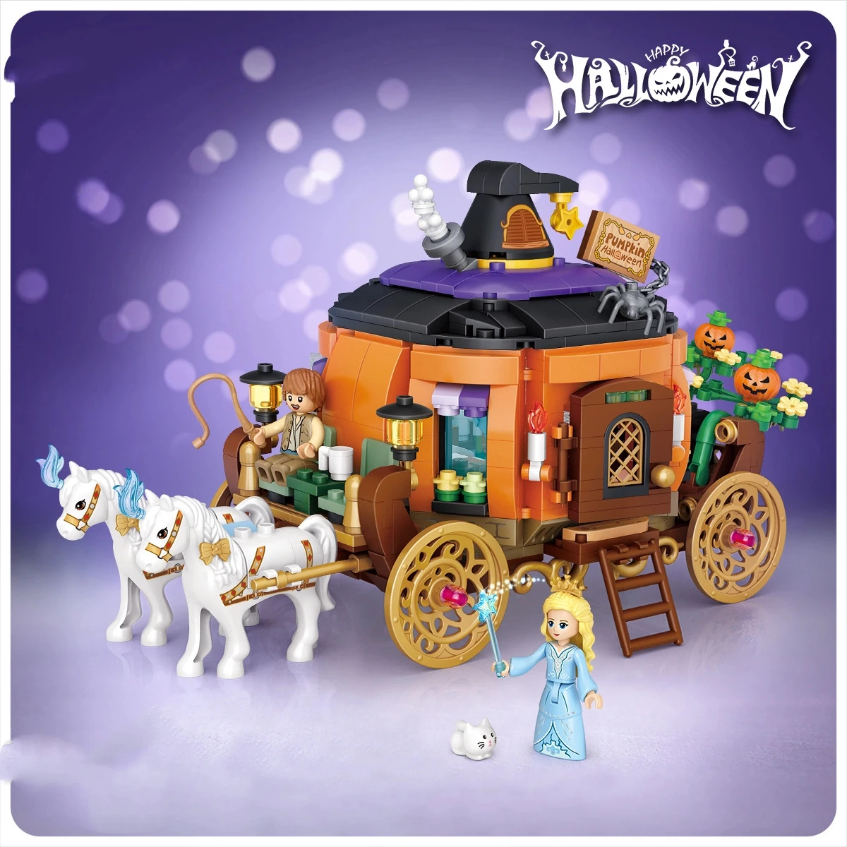 Halloween criativo blocos de construção conjunto moc halloween cabana abóbora lanterna abóbora casa decoração montar tijolos kit brinquedos presentes