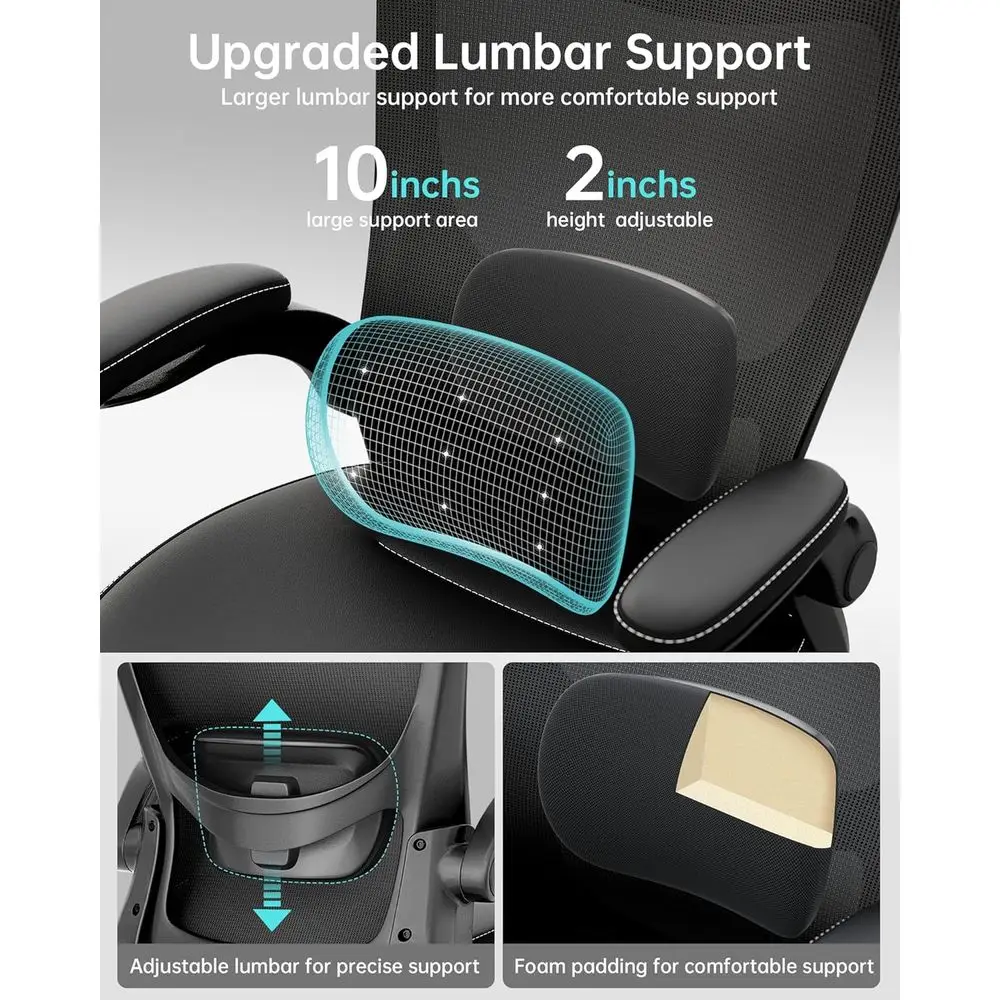 كرسي مكتب مريح من جلد البولي يوريثان مع دعم قطني قابل للتعديل ومساند للذراعين قابلة للطي، شبكة مسامية للمكتب المنزلي المريح #4