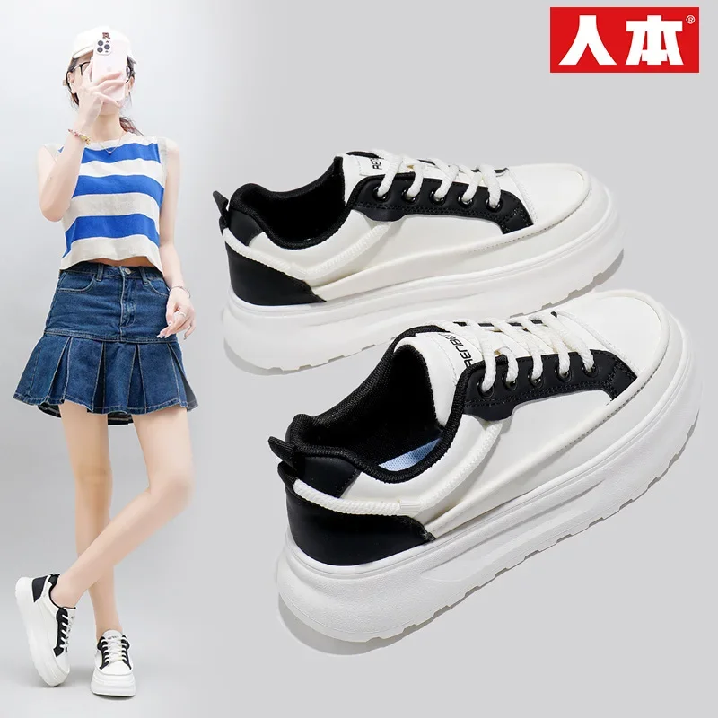 

genuine leather women's Korean white shoes spring and summer thick-soled casual shoes lace-up sports shoes