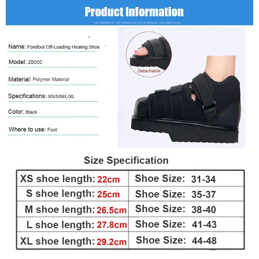 Forefoot sepatu penyembuhan Off-Loading, untuk perlindungan pergelangan kaki diabetes Metatarsalgia nyeri Post Bunion Mallet palu operasi jari kaki N