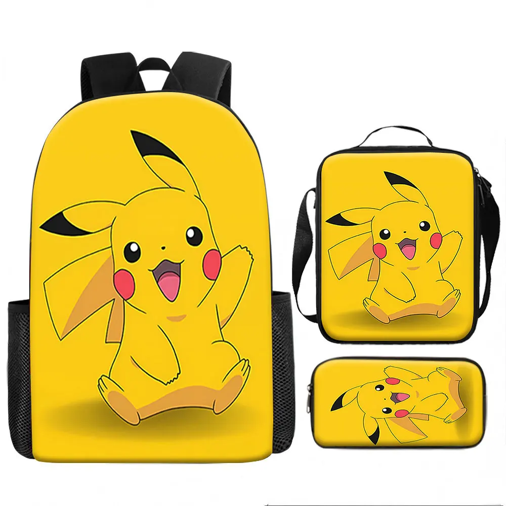 Kids Bag Pikachu 3pcs Backpack Set Cute Cartoon Print School Bags for Kids Lightweight Travel Luggage with Lunch Box Pencil C