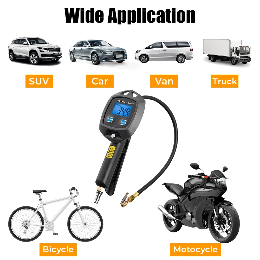 With Inflator Hose Nozzles Car Tester Tire Pressure Gauge 0-255Psi 0-18Bar Monitor Inflation Gun Motorcycle Bike Tyre Manometro