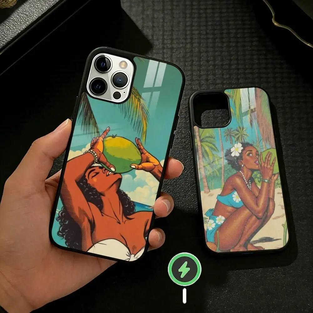 Чехол для телефона Hinano Tahiti Girl Polynesia для iPhone 17 16 15 14 13 12 Pro Max Plus с зеркальной беспроводной магнитной крышкой, 1 шт.