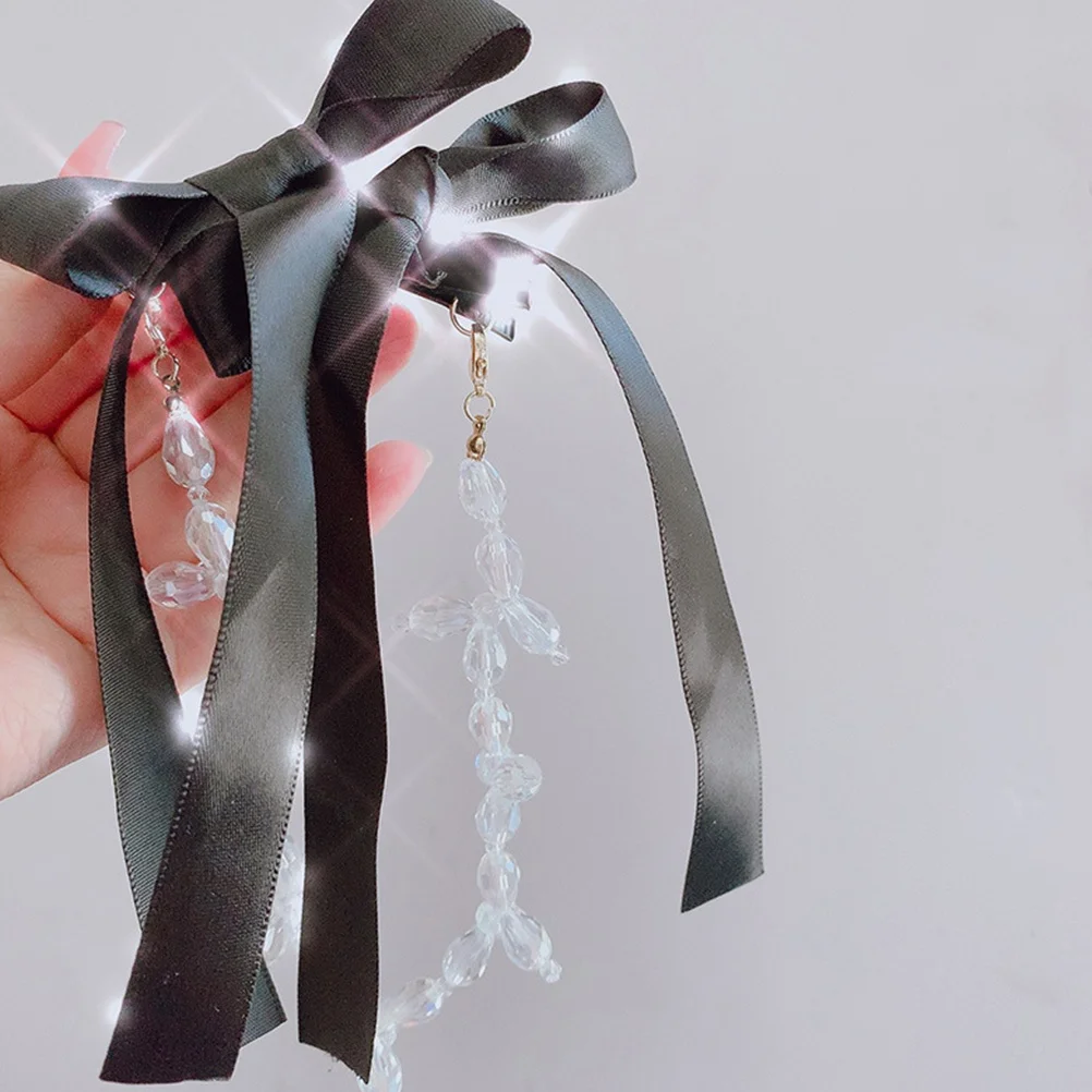 

Заколка для волос с большим бантом, заколка с кристаллами и цепочкой, висячий головной убор для женщин, густая тонкая заколка для волос с бантом на спине