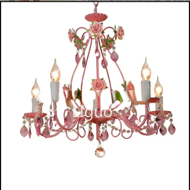 Pink Modern European Chandelier lamp Lustre Pendant Light Pink Rose Flower  Fixture E14 Decoration Design Free Shipping