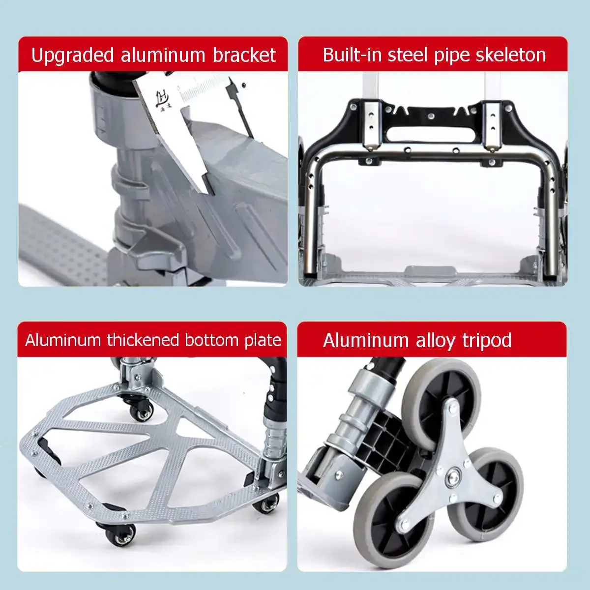 Folding Trolley For Upstairs Cargo 330lbs Stair Climbing Cart with Bungee Cord Portable All Terrain Stair Climbing Hand Truck