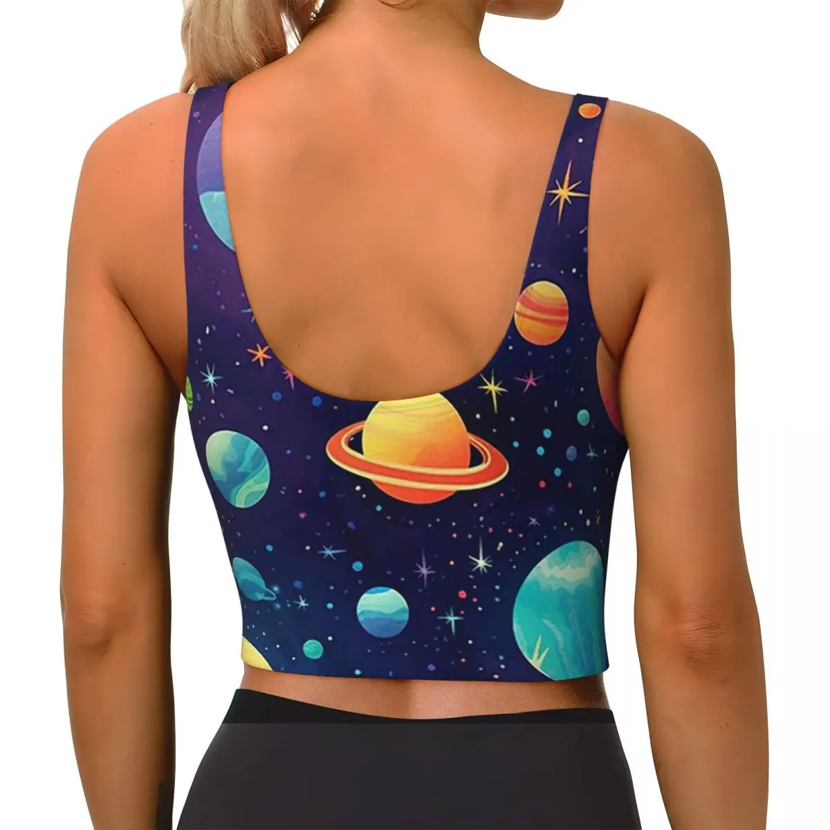 เสื้อชั้นในกีฬาแบบสปอร์ตบรา แรงกระแทกสูง ลายจักรวาล ดาวเคราะห์ ระบบสุริยะ สำหรับผู้หญิง เหมาะสำหรับออกกำลังกาย ยิม โยคะ ครอปท็อป