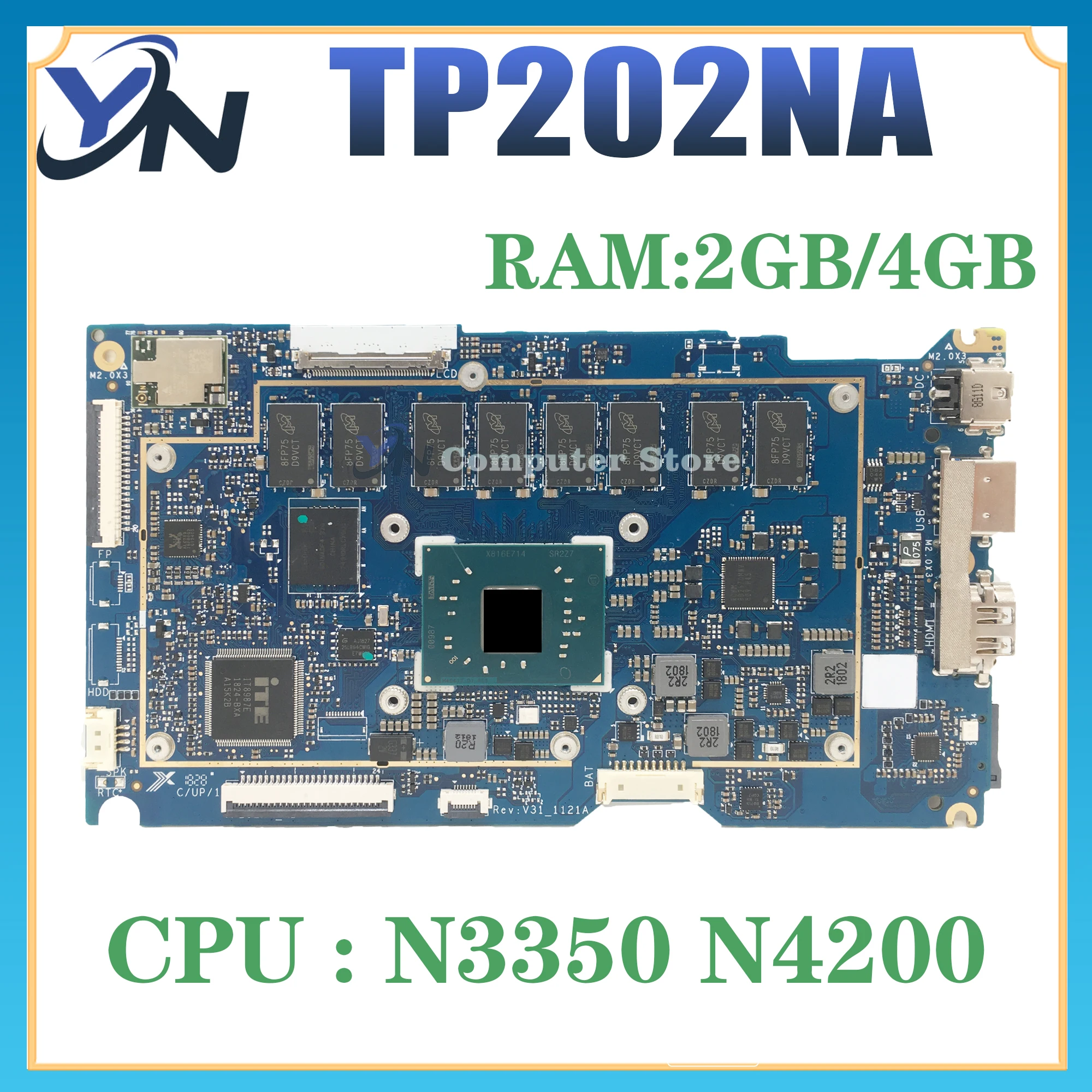 Notebook Mainboard TP202NA With N3350 N4200 2GB/4GB-RAM For ASUS VivoBook Flip 12 TP202N TP202NAS J202NA Laptop Motherboard