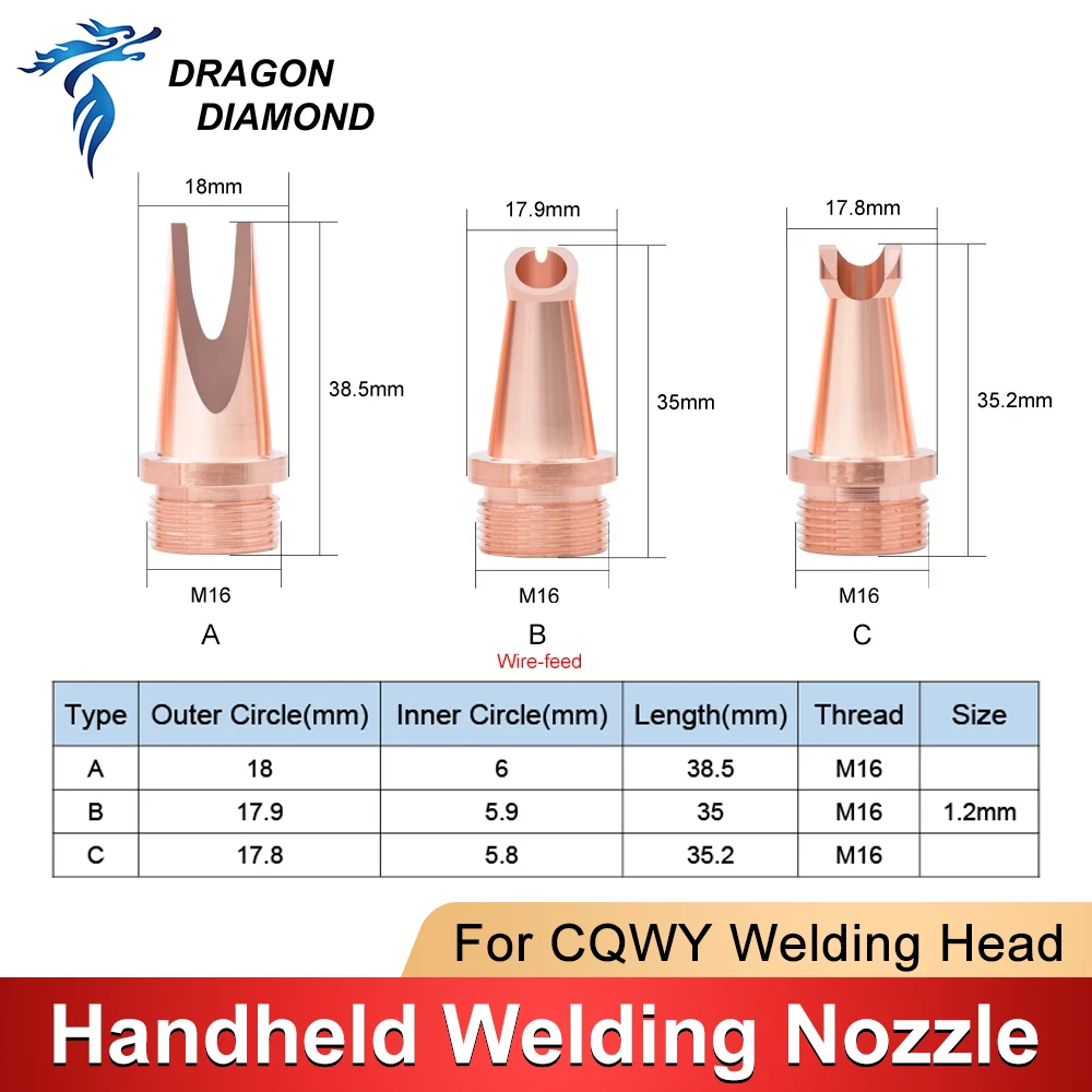 Original Laser Welding Nozzle Copper Hand-held Head Thread M16 Type A-H Cutting Nozzle For CQWY Handheld Welding Machine