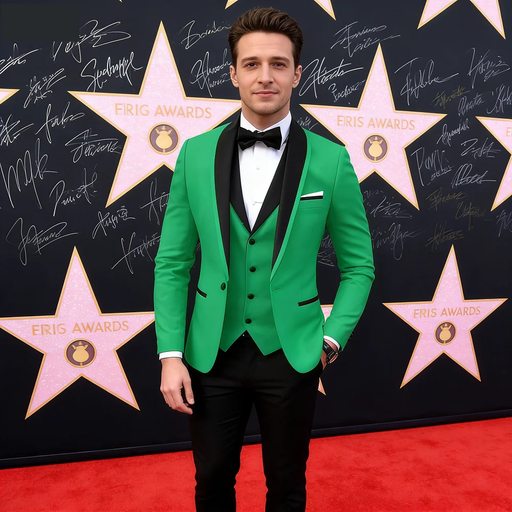 

Men's Solid Wedding Tuxedo 3-Piece One-Button Lapel Jacket Vest Pants Slim Fit Dinner Groom Formal Suit with Shawl